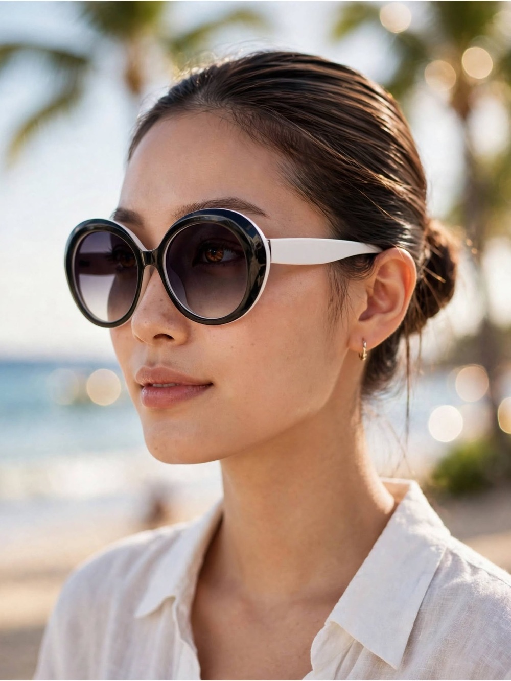 Women's Oversized Round Black and White Sunglasses